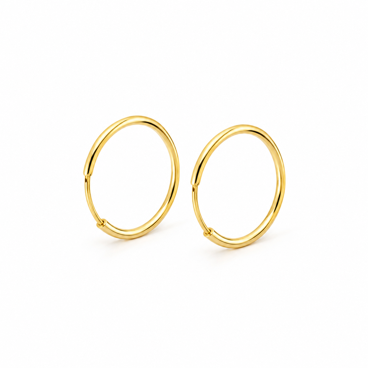 Matching 15mm gold-plated sterling silver hoops, digital visualisation on white