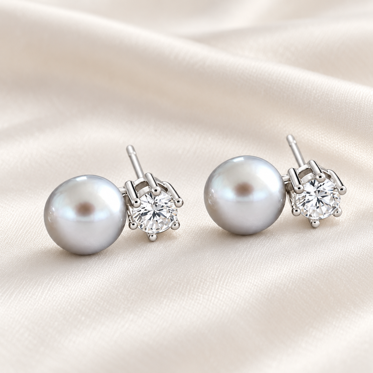 pearlcz earrings on smooth ivory silk, view 1; digital product visualisation