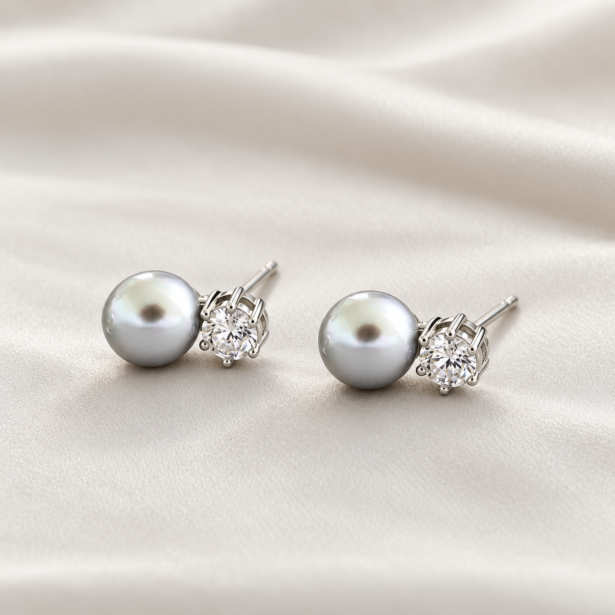 pearlcz earrings on smooth ivory silk, view 2; digital product visualisation