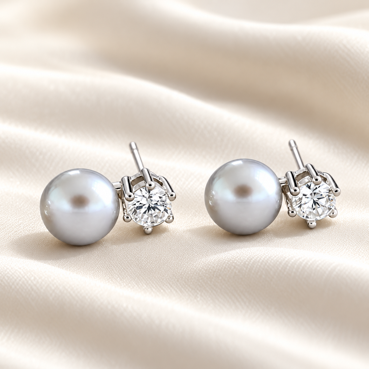 pearlcz earrings on smooth ivory silk, view 3; digital product visualisation