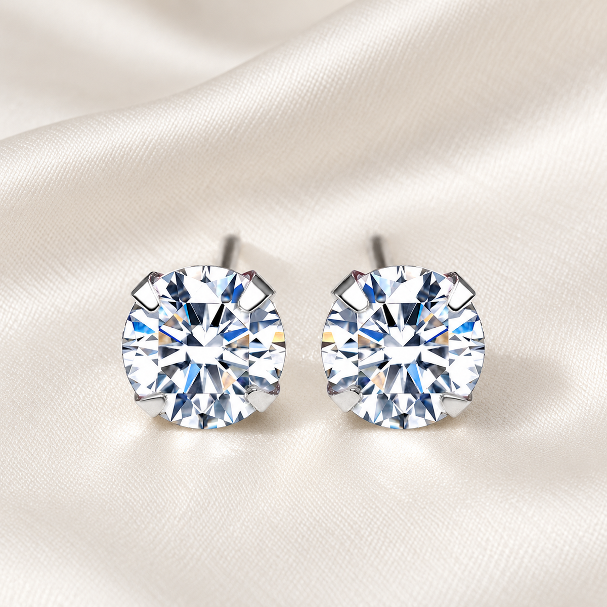 roundcz earrings on smooth ivory silk, view 1; digital product visualisation