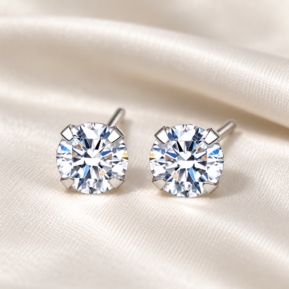 roundcz earrings on smooth ivory silk, view 2; digital product visualisation