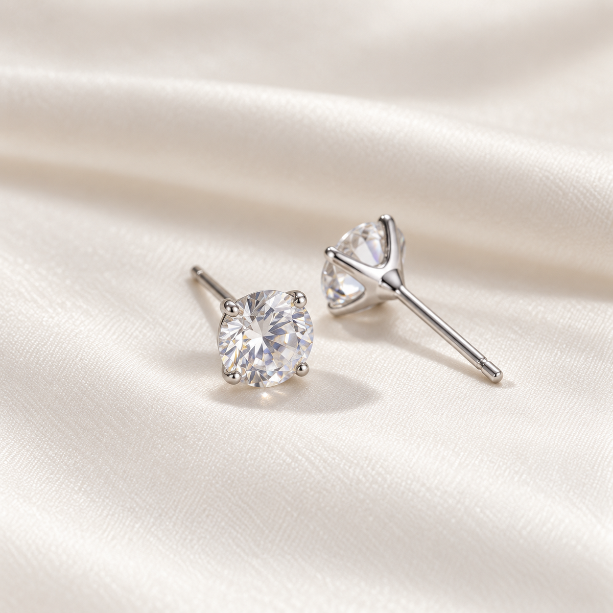 roundcz earrings on smooth ivory silk, view 3; digital product visualisation