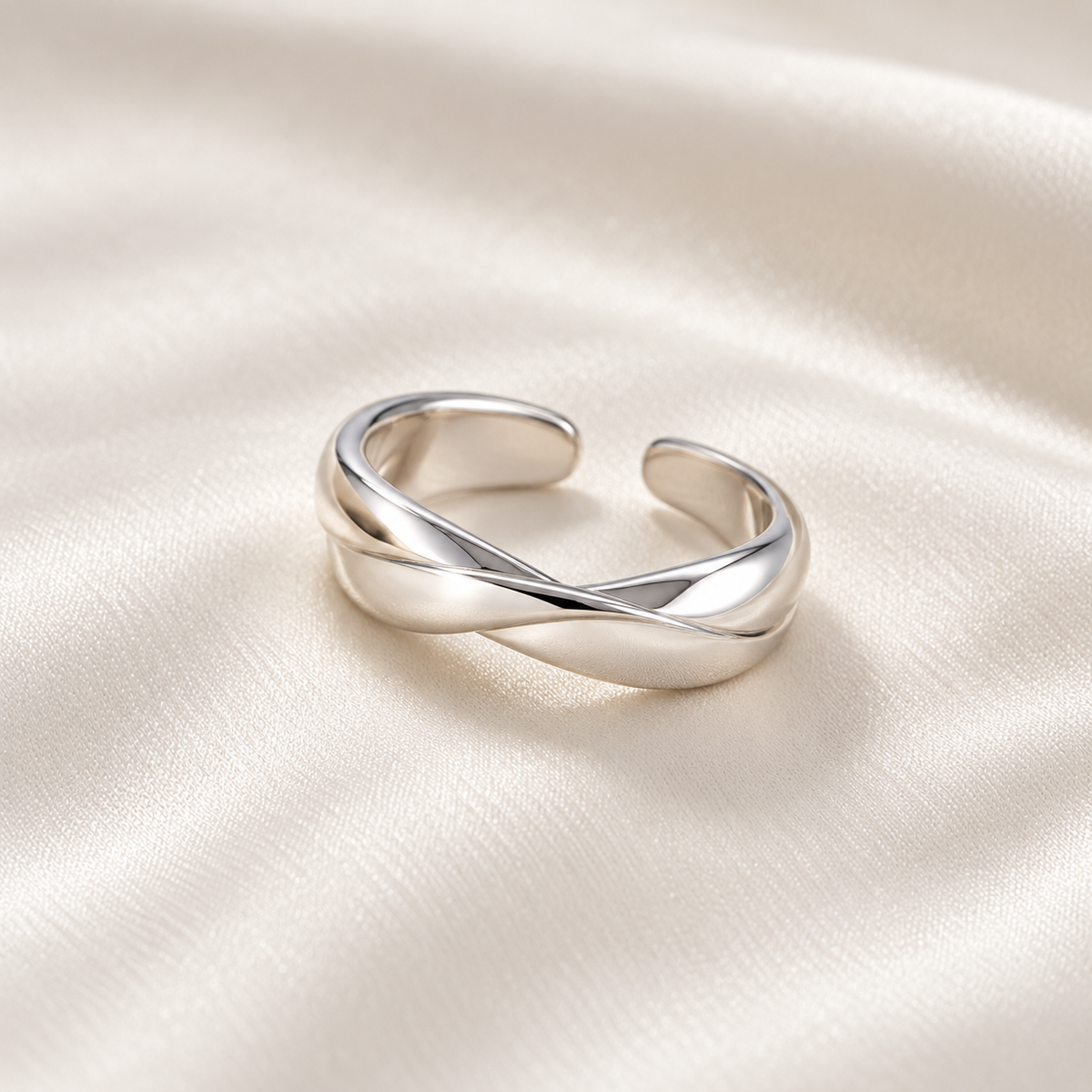 sculpt silver ring on ivory silk, view 2; digital product visualisation