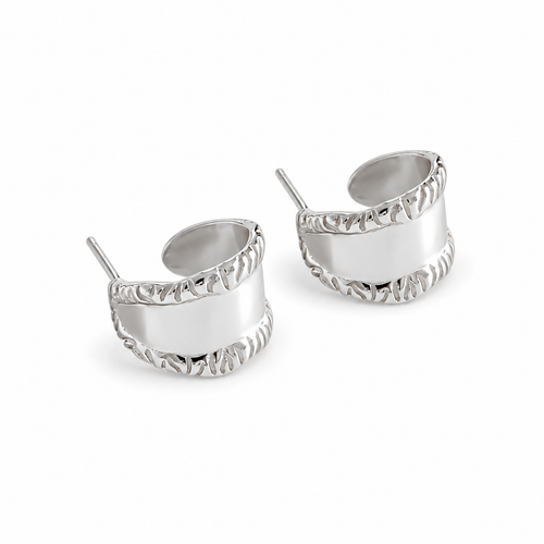 Digital studio visualisation of Silver carved wide stud earrings on white